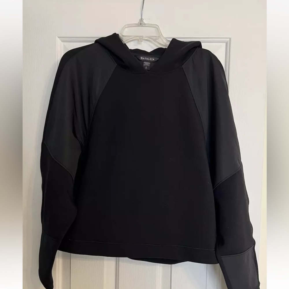 Athleta Women’s Tec Pull-Over Sweater Hoodie Size Large Soild Black Heavy Weight